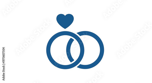 Blue intertwined wedding rings with a small heart icon symbolize eternal love and commitment for a couple.