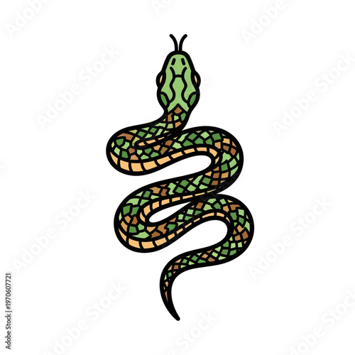 Colorful Coiled Mosaic Snake Vector Icon