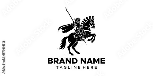 Medieval knight on horseback logo template.