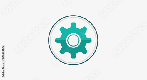 Teal Gear Icon Inside Circle Simple Design.