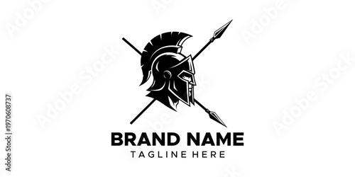 Spartan warrior logo template with crossed spears.