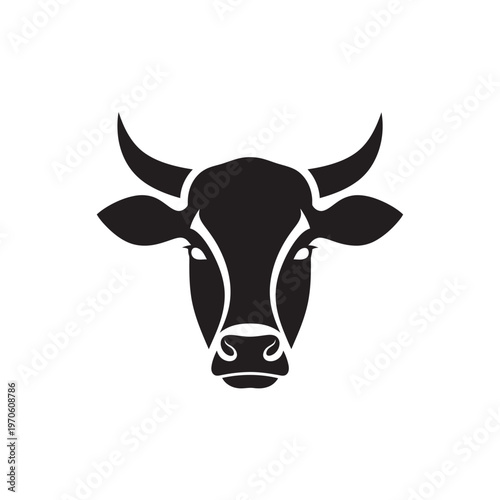 A black silhouette of a cow's head.