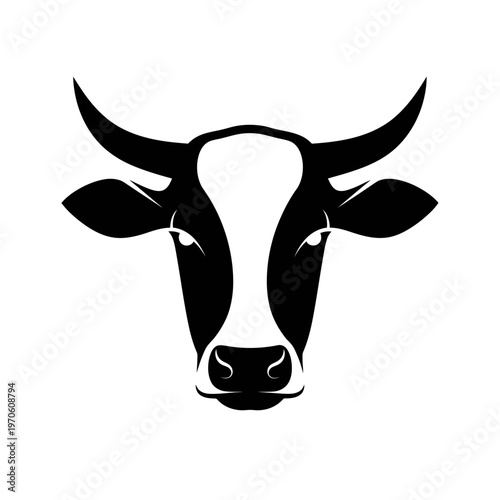 A black and white cow head silhouette.