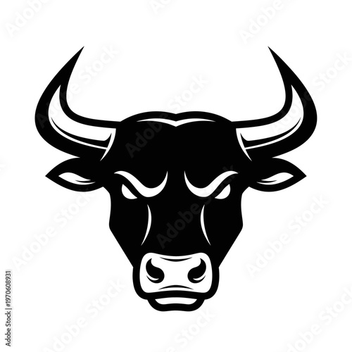 Black and white bull head illustration.