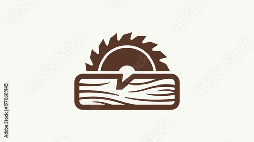 Circular Saw Cutting Through Wood Log Emblem