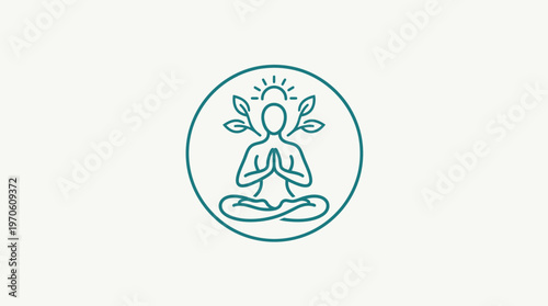 Meditating Person in a Circle with Leaves and Sun