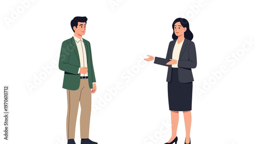 Business meeting: man and woman in formal attire discussing work