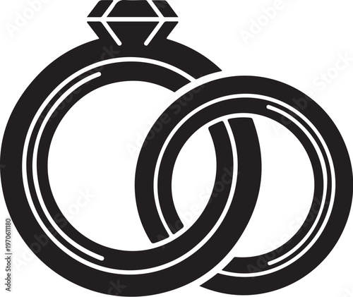Interlocking Wedding Rings with Diamond Symbolizing Love and Commitment Forever