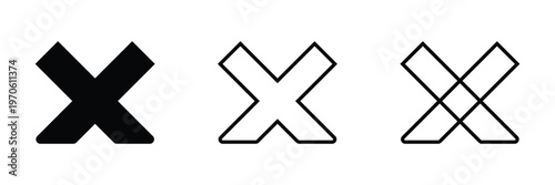 Cross mark icon set, cancel close delete symbol vector in solid and outline style