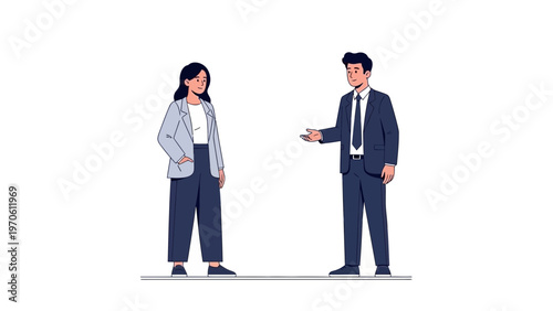 Business colleagues in conversation, professional meeting, diverse team, modern office illustration