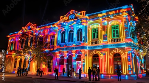 A nighttime art festival with mesmerizing light