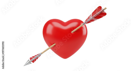 A vibrant red heart pierced by a single arrow, symbolizing love and romance. isolated on transparent background