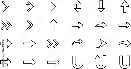 A collection of various black arrows and symbols on a white background