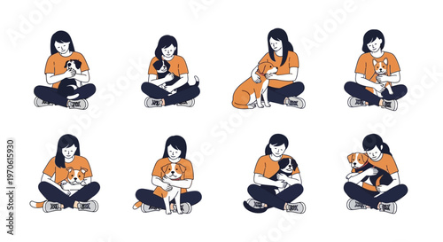 Woman Cuddling Different Puppies, Pet Love, Friendship, Cute Animals, Lifestyle
