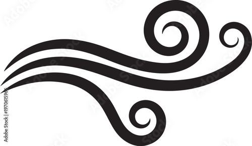 Black swirling wave design element on white background illustration