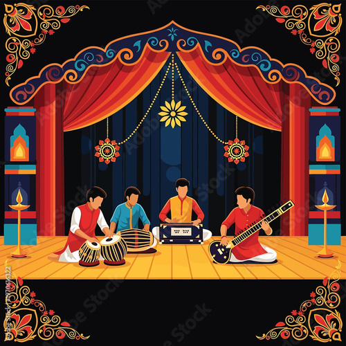 Indian musicians playing traditional instruments 1.