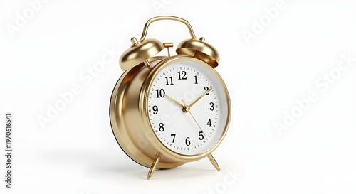 Vintage brass alarm clock with white face and two bells on top
