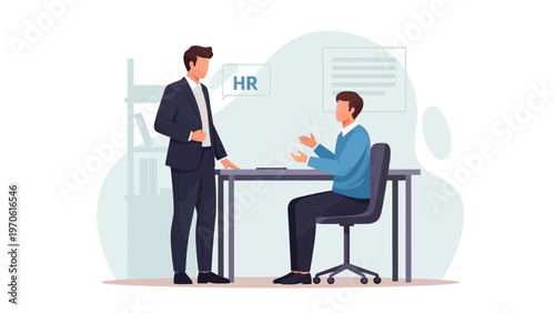 HR manager interviewing candidate in modern office, business meeting, job interview concept