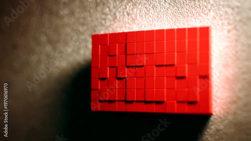 Abstract red textured wall art with shadows