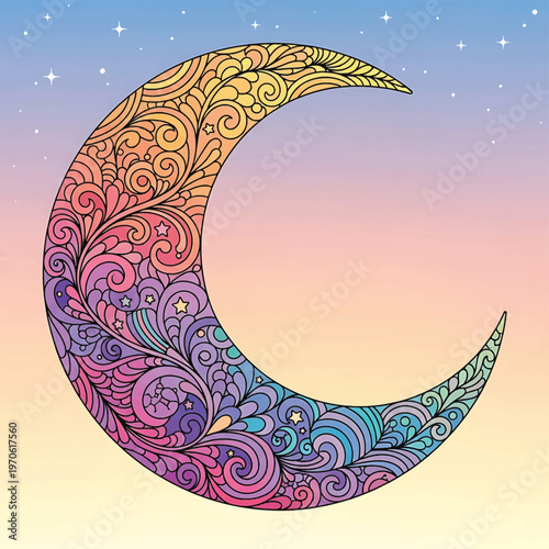 Colorful crescent moon with swirls 3.