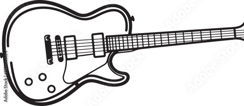 Electric Guitar Illustration in Black and White Line Art Style
