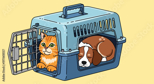 Cat and dog in pet carrier.