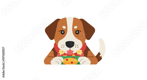 Cute Brown Dog Holding Toy.