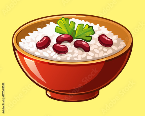 Nutritious bowl of white rice and red kidney beans for balanced diet and vegetarian cooking - Vector Illustration