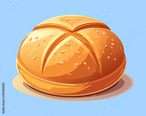 Freshly baked golden round bread bun for bakery shop and breakfast menu design elements - Vector Illustration