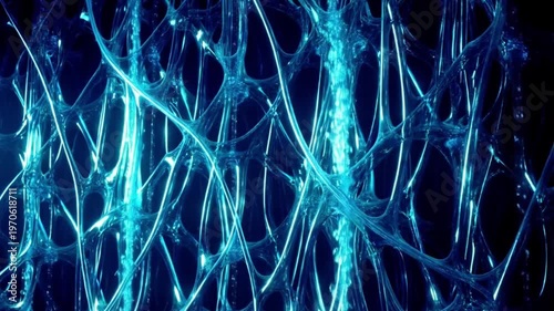 Abstract Blue Network Structure Pulsating with Light and Energy