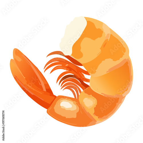 Single fresh prawn for seafood market and healthy gourmet cooking ingredient promotion - Vector Illustration