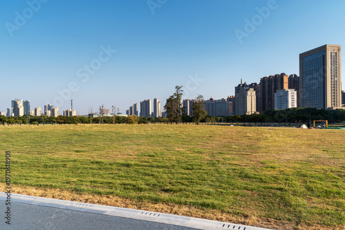 spring park and modern city