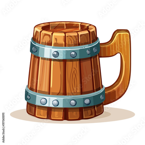 Wooden mug of ale for tavern branding and traditional medieval drink illustration themes - Vector Illustration