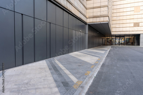 empty, modern square and skyscrapers in modern city