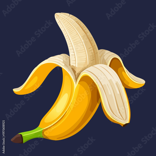 Peeled fresh banana for healthy snack and organic fruit market promotional design materials - Vector Illustration