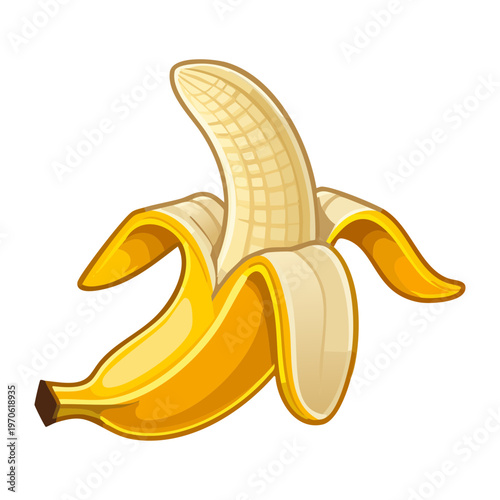 Single peeled yellow banana for healthy diet and natural energy snack recipe illustration - Vector Illustration