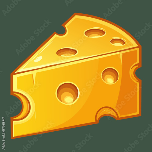 Wedge of yellow swiss cheese for dairy shop and gourmet snack product branding - Vector Illustration