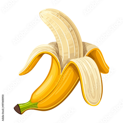 Partially peeled ripe banana for healthy lifestyle blog and organic fruit market branding - Vector Illustration