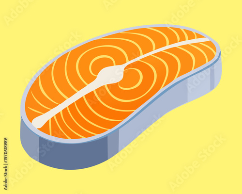 Raw salmon fillet slice for seafood market and healthy gourmet cooking ingredient promotion - Vector Illustration
