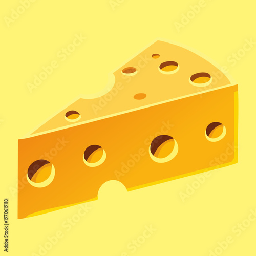 Block of yellow swiss cheese with holes for dairy products and grocery store marketing material - Vector Illustration