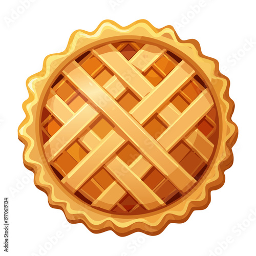Golden brown lattice pie for thanksgiving dinner and traditional dessert bakery promotion and branding - Vector Illustration
