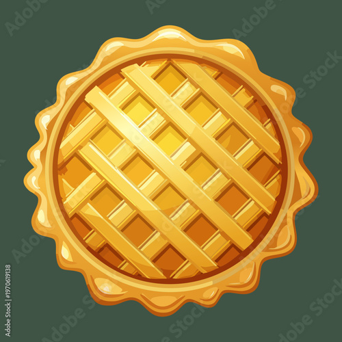 Baked round meat pie with lattice crust for traditional dinner and bakery shop menu design - Vector Illustration
