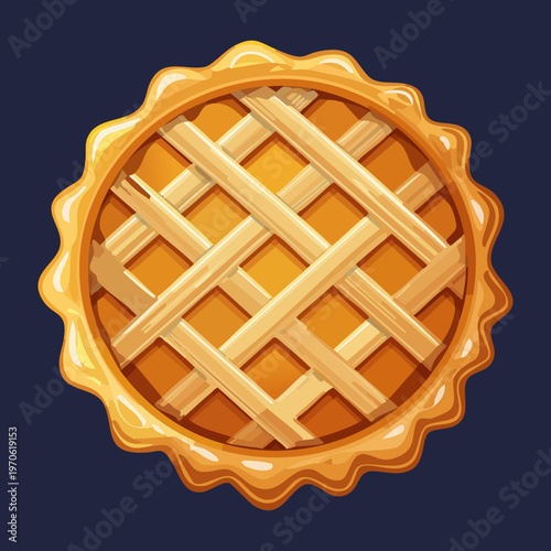 Whole baked lattice pie for family dinner and rustic bakery concept on dark background design - Vector Illustration