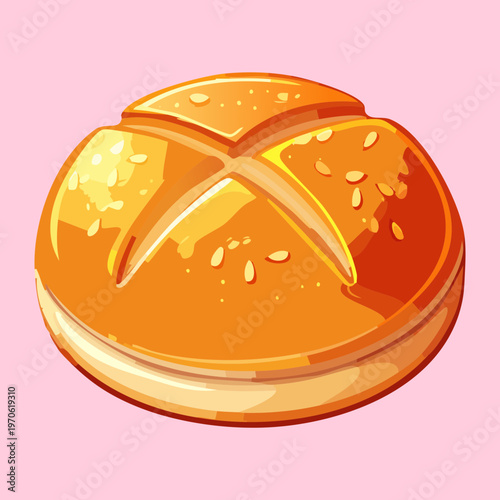 Soft round bread roll or bun for bakery shop and dinner meal accompaniment and snack - Vector Illustration