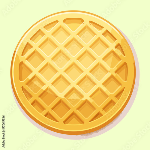 Golden round waffle with grid pattern for sweet breakfast and dessert cafe menu and branding - Vector Illustration