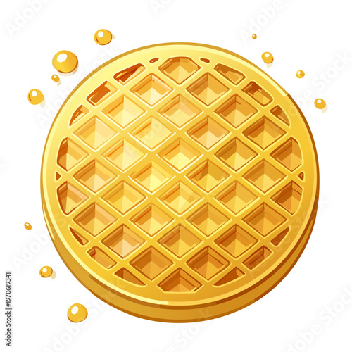 Round crispy waffle for morning meal and sweet dessert shop and bakery advertising and promotion - Vector Illustration