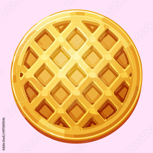 Belgian round waffle for sweet snack and breakfast menu and pancake house branding and design - Vector Illustration