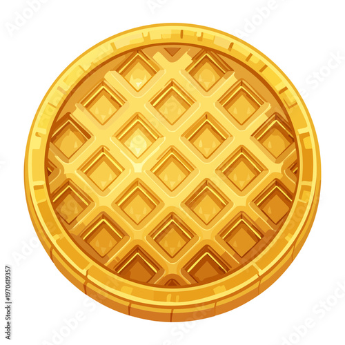 Sweet round waffle grid for breakfast dessert and street food snack and bakery menu design - Vector Illustration