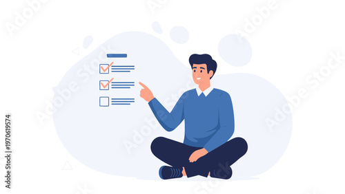 Man checking off tasks on a checklist, planning, productivity, organization concept
