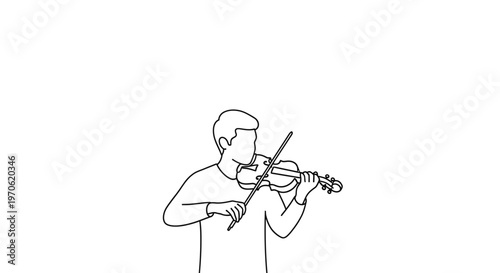Man Playing Violin, Minimalist Line Art, Musician Performing Classical Music